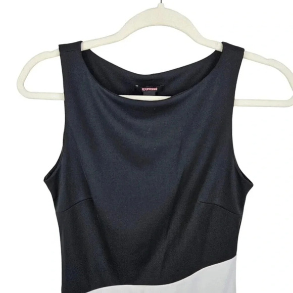 Express Black Cream Asymmetrical Color Block‎ Sleeveless Sheath Dress Size 6 - Picture 2 of 10